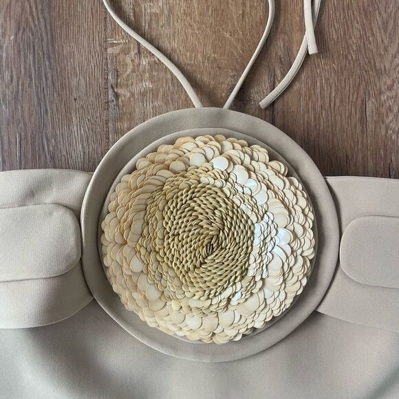 NWT Alexis Liss Sequin Flower Embellished Halter Short Dress Sand Size XS - Picture 4 of 7